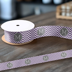 Purple and Gray Chevron Pattern with Monogram Satin Ribbon