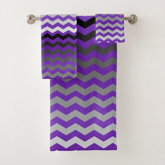 Purple and Gray Chevron Stripes Bath Towel Set (Insitu)