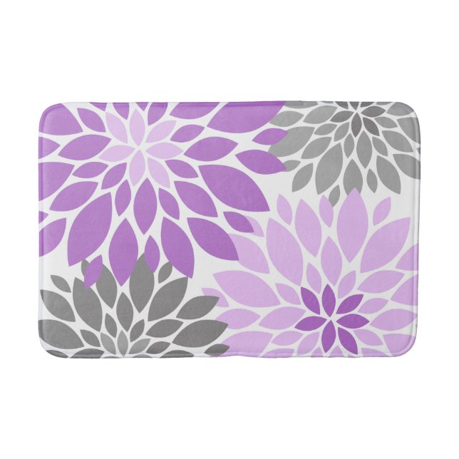 Purple and Gray Chrysanthemums Floral Pattern Bath Mat (Front)