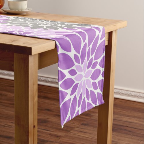 Purple and Gray Chrysanthemums Floral Pattern Short Table Runner