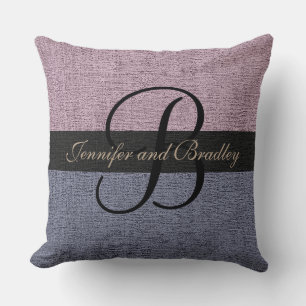 Purple and Gray Elegant Monogram Wedding Throw Pillow