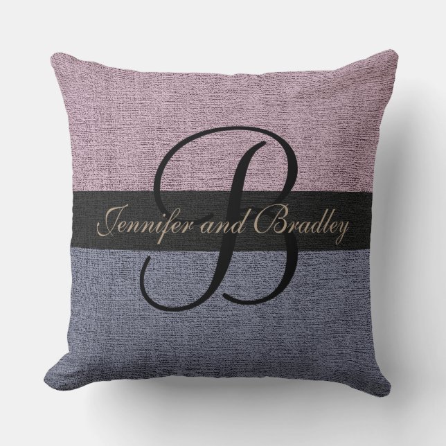 Purple and Gray Elegant Monogram Wedding Throw Pillow (Front)