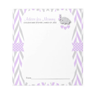 Purple and Gray Elephant   Baby Shower - Advice 2 Notepad
