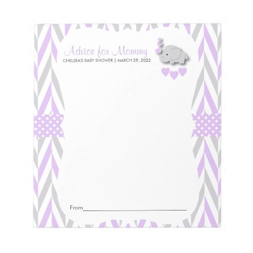 Purple and Gray Elephant  Baby Shower _ Advice 2 Notepad