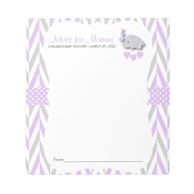 Purple and Gray Elephant | Baby Shower - Advice 2 Notepad (Front)