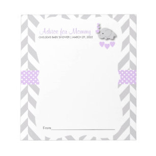 Purple and Gray Elephant   Baby Shower - Advice Notepad