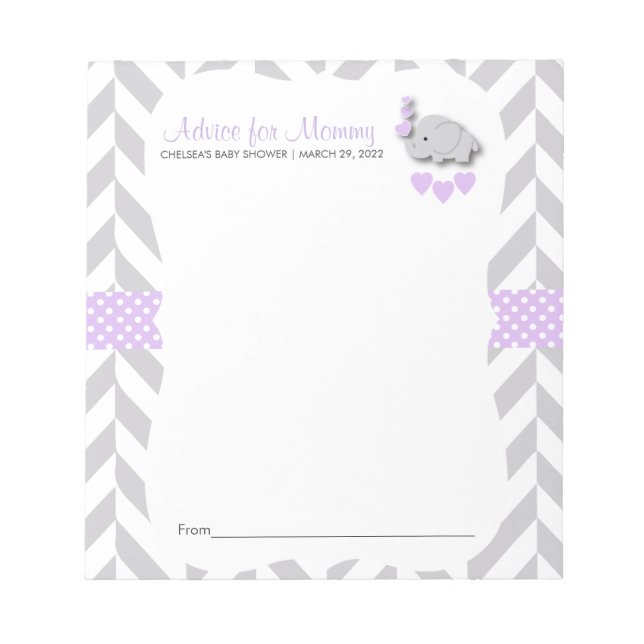 Purple and Gray Elephant | Baby Shower - Advice Notepad (Front)