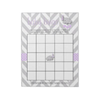 Purple and Gray Elephant Baby Shower Bingo Game Notepad