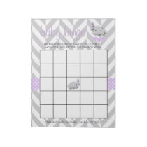 Purple and Gray Elephant Baby Shower Bingo Game Notepad