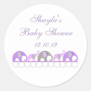 Purple and Gray Elephant Baby Shower Favor Classic Round Sticker