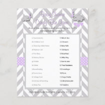 Purple and Gray Elephant Baby Shower Game Flyer