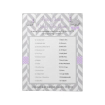 Purple and Gray Elephant Baby Shower Game Notepad