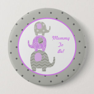Purple and Gray Elephant Personalized Mommy to Be Pinback Button