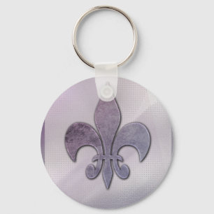 Purple and gray fleur-de-lis keychain