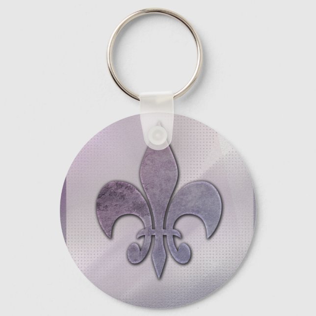 Purple and gray fleur-de-lis keychain (Front)