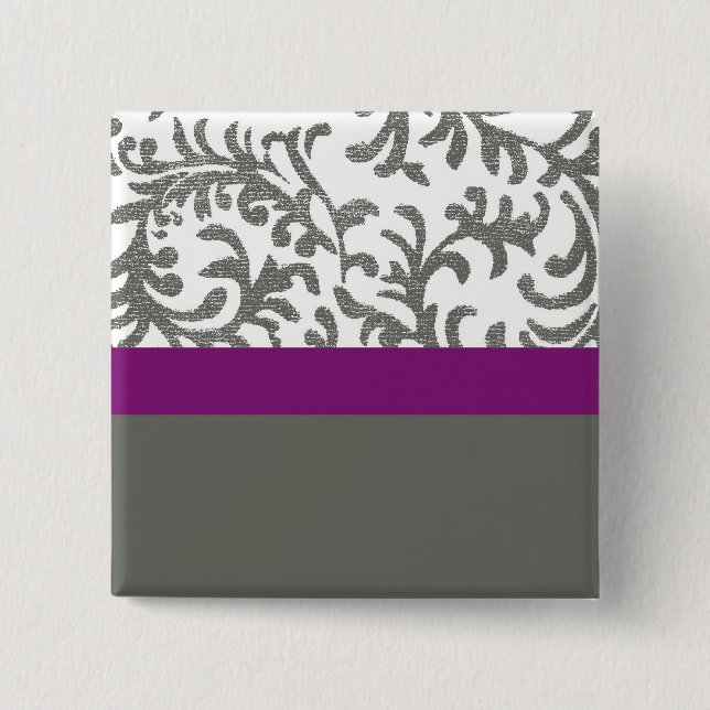 Purple and Gray Floral Pattern Button (Front)