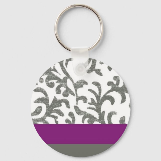 Purple and Gray Floral Pattern Keychain (Front)