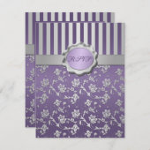 Purple and Gray Floral Striped RSVP Card (Front/Back)