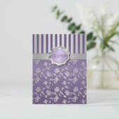 Purple and Gray Floral Striped RSVP Card (Standing Front)