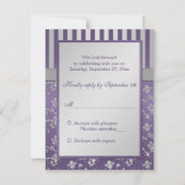 Purple and Gray Floral Striped RSVP Card (Back)