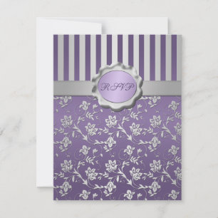 Purple and Gray Floral Striped RSVP Card