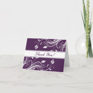 Purple and Gray Floral Swirls Thank You Note Card