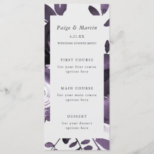 Purple and Gray Floral Wedding Menu Card