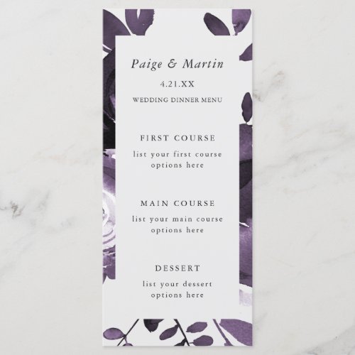 Purple and Gray Floral Wedding Menu Card