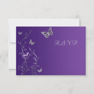 Purple and Gray Floral with Butterflies Reply Card