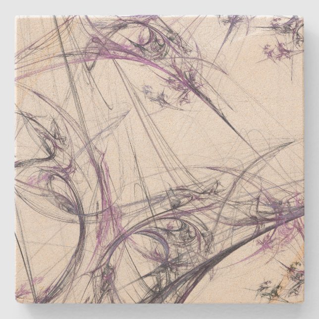 Purple and Gray Fractal Square Coaster (Front)