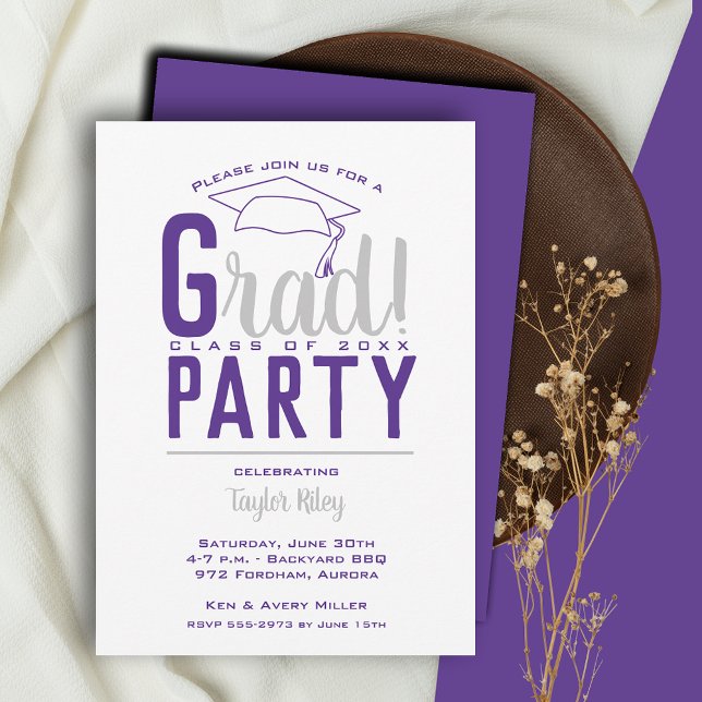 Purple and Gray Graduation Party Invitation (Creator Uploaded)