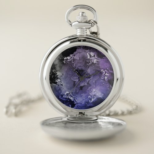 Purple and Gray Marble Agate Pocket Watch