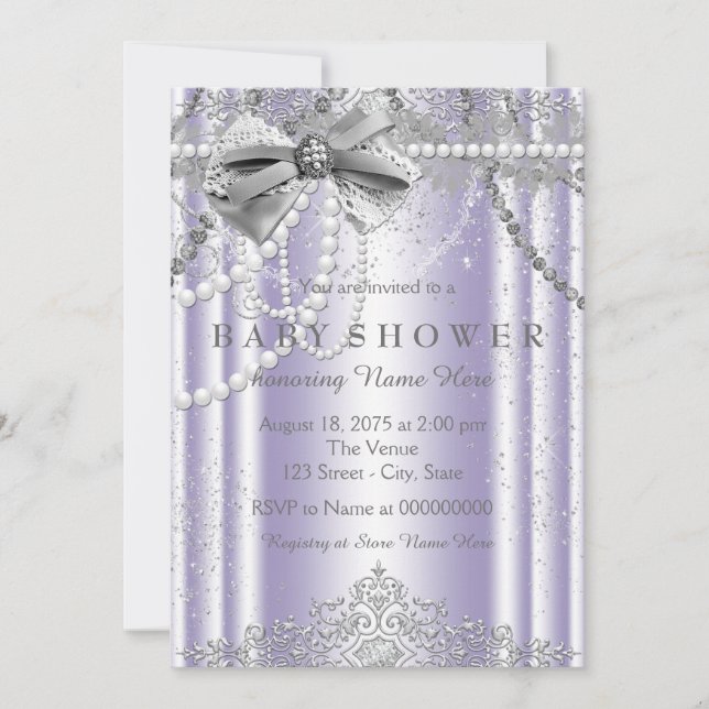 Purple and Gray Pearl Girly Baby Shower Invitation (Front)
