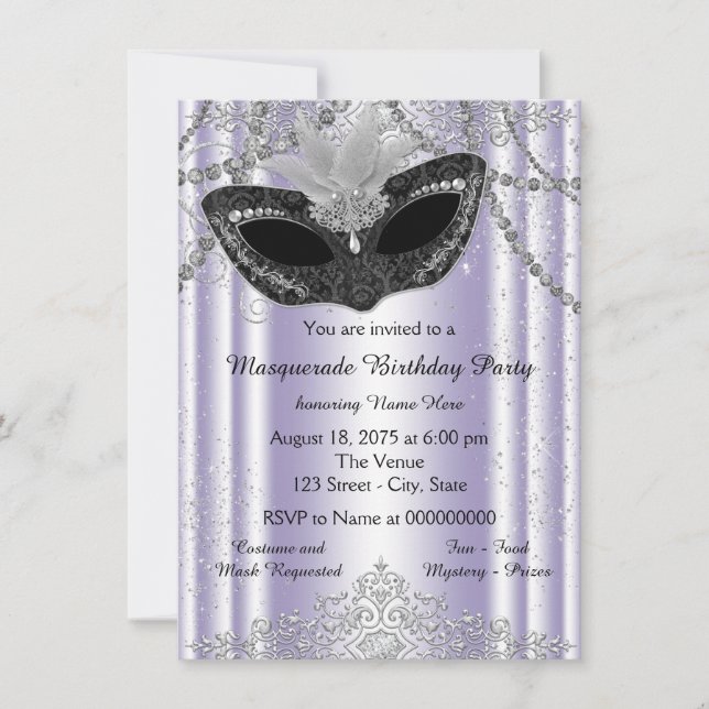 Purple and Gray Pearl Glitter Masquerade Party Invitation (Front)