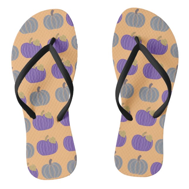 Purple and Gray Pumpkins Autumn Pattern FlipFlops (Footbed)