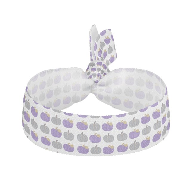Purple and Gray Pumpkins on White Hair Ties (Front)