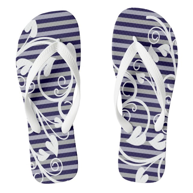 purple and gray stripes flowers flip flops (Footbed)