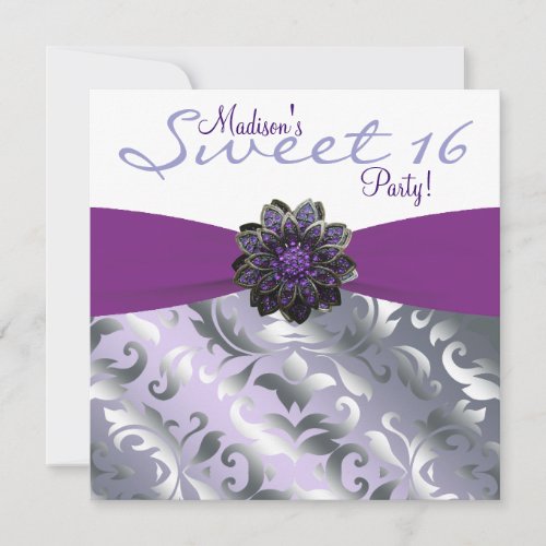Purple and Gray Sweet 16 Birthday Party Personalized Announcements