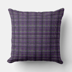 Purple and gray tartan throw pillow