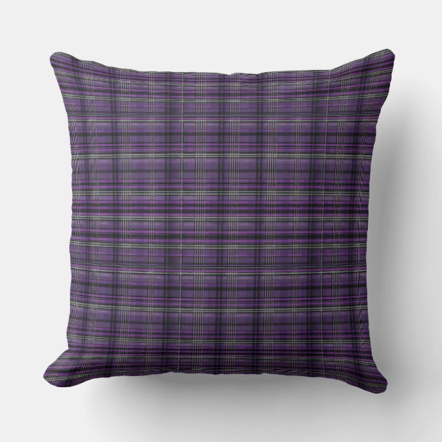 Purple and gray tartan  throw pillow (Front)