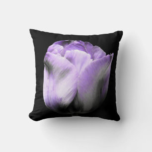 Purple and Gray Tulip on Black Throw Pillow