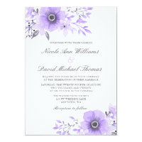 Purple and Gray Watercolor Anemone Wedding Card