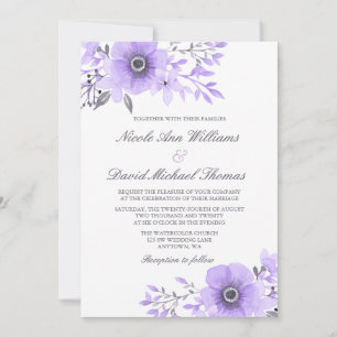 Purple and Gray Watercolor Anemone Wedding Invitation