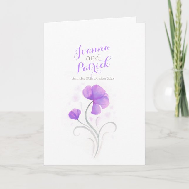 Purple and gray watercolor flower wedding program (Front)