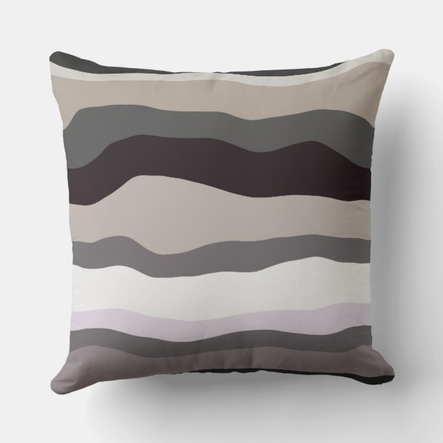 Purple and Gray Wavy Stripes Throw Pillow (Back)