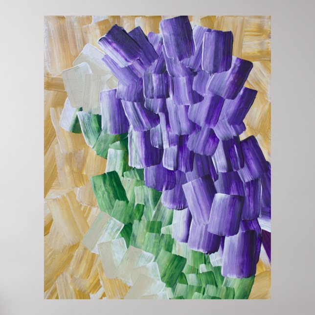 Purple and Green Abstract Brushstroke Pattern Poster (Front)