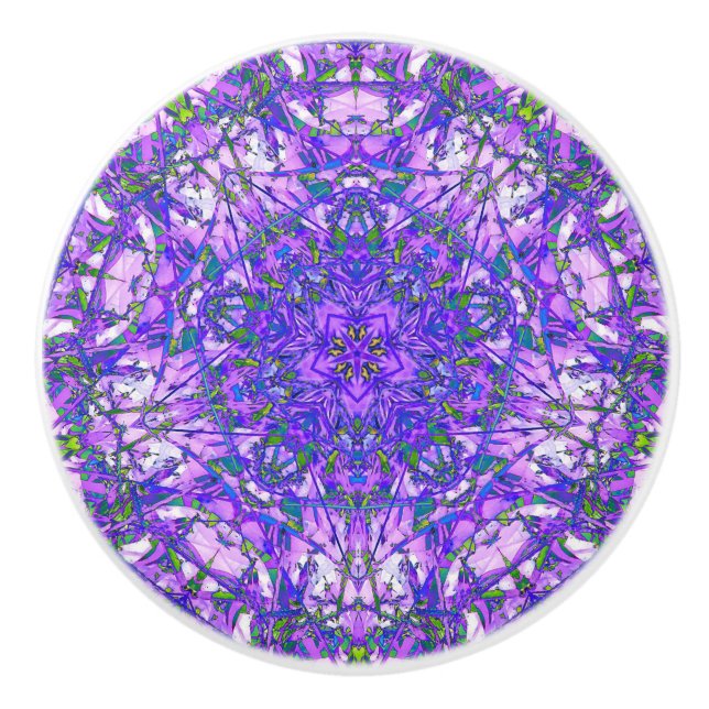 Purple and Green Abstract Ceramic Knob (Front)