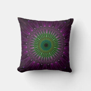 Purple and Green Abstract Flower Throw Pillow