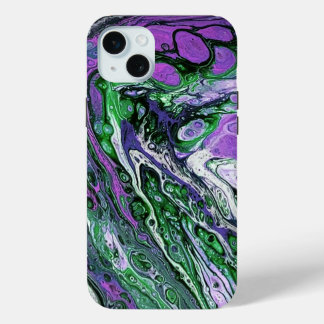 Purple and green abstract paint iPhone 15 plus case