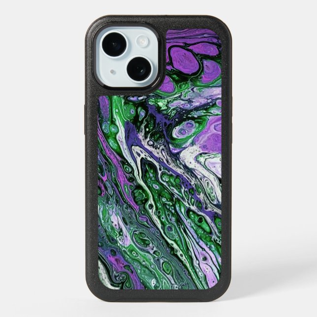 Purple and green abstract paint iPhone 15 case (Back)
